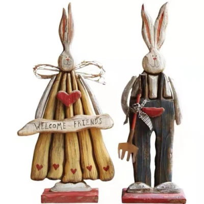 나무 오래 된 토끼 장식품 미국 컨트리 스타일 안뜰 장식 상점 거실 장식품 공예품 Bl18725