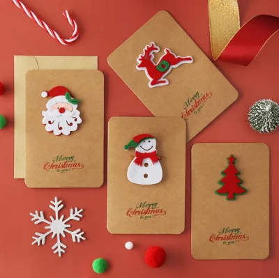 고품질 레트로 브라운 크래프트 종이 크리스마스 선물 인사말 카드 봉투