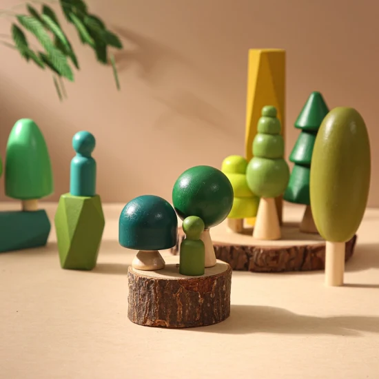 나무 미니어처 나무 장난감 균형 스태킹 스톤 블록 크리 에이 티브 교육 장난감
